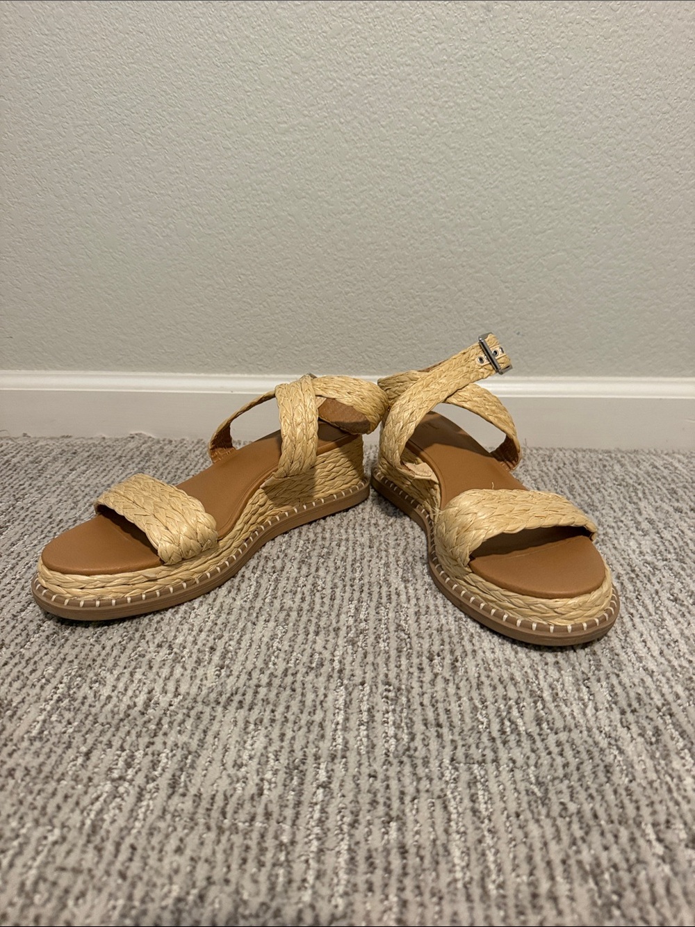 Woven Straw Espadrille Sandals in Natural Beige - Women